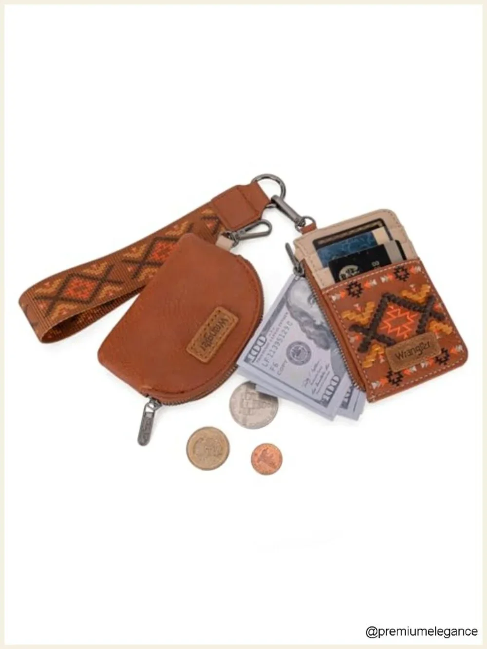 Canvas Dual Pouch Wristlet Wallet with Zipper Pocket